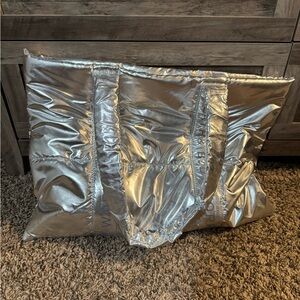 Silver Quilted Tote Bag